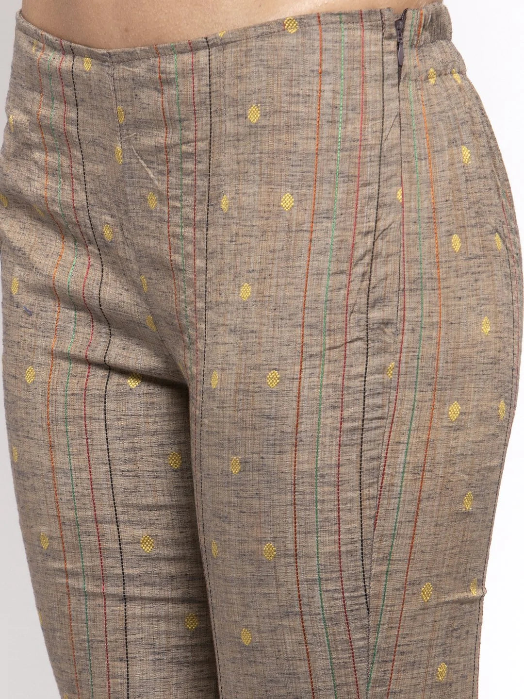 Women Grey Striped Kurta with Trousers & Green Printed Dupatta ( JOKS D5G 1317 Grey )