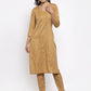 Women Beige & Black Striped Kurta with Trousers & Red Printed Dupatta ( JOKS D5R 1317 Golden )
