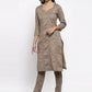 Women Grey Striped Kurta with Trousers & Red Printed Dupatta ( JOKS D5R 1317 Grey )