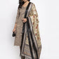 Women Grey Striped Kurta with Trousers & Beige-Red Printed Dupatta ( JOKS D7R 1317 Grey )