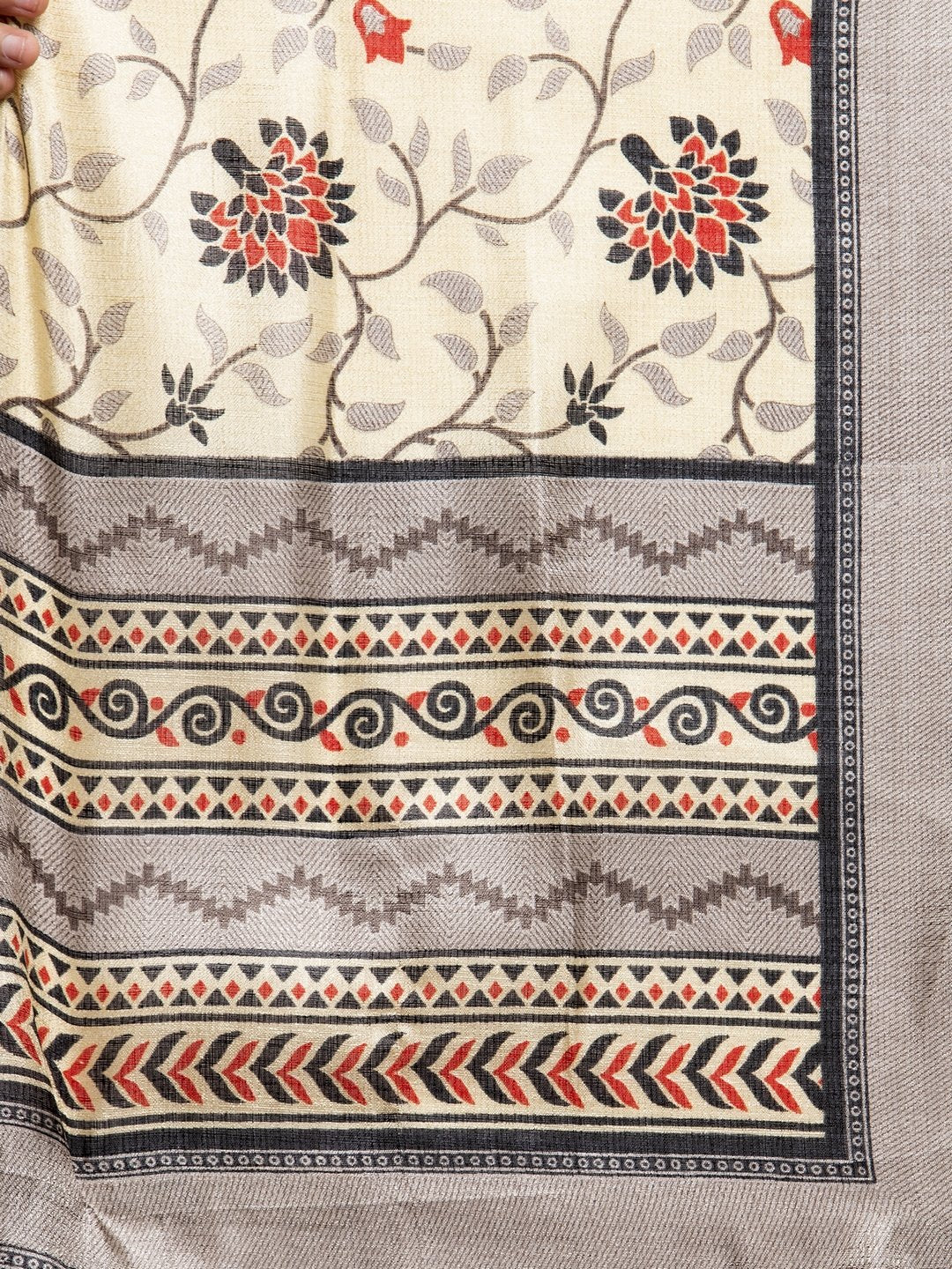 Women Grey Striped Kurta with Trousers & Beige-Red Printed Dupatta ( JOKS D7R 1317 Grey )