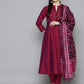 Embroidered Cotton Silk Flared kurta,pant with dupatta set ( JOKS D8P 1517 Pink )