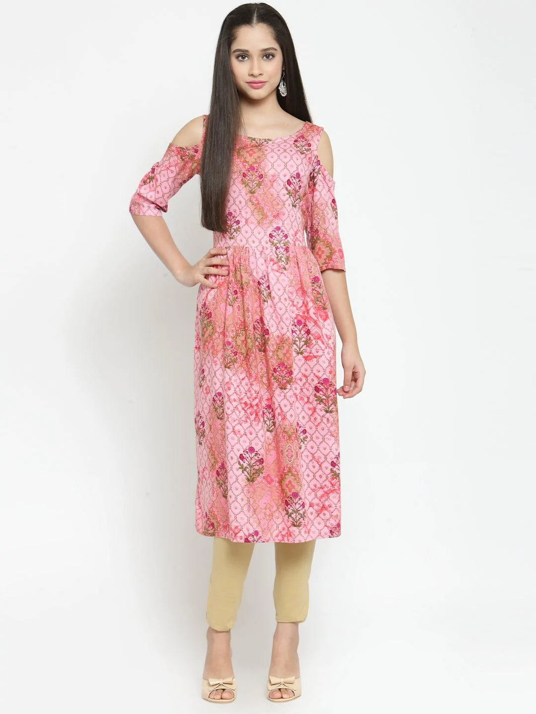 Women Pink Printed A-Line Kurta - Jompers