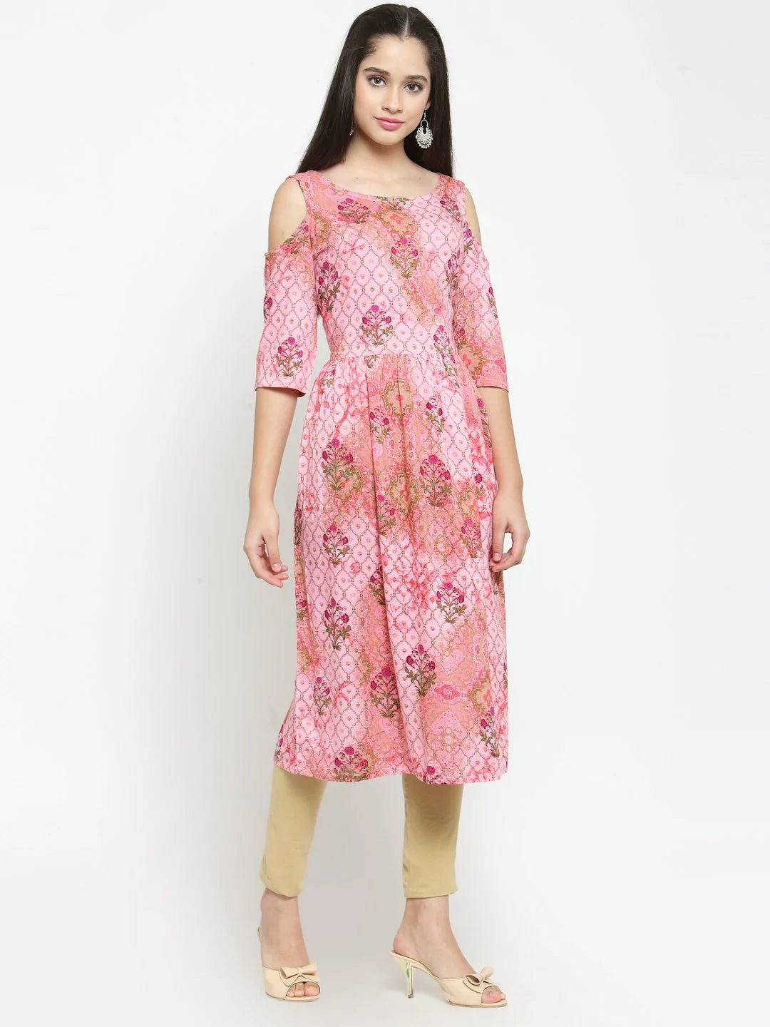Women Pink Printed A-Line Kurta - Jompers