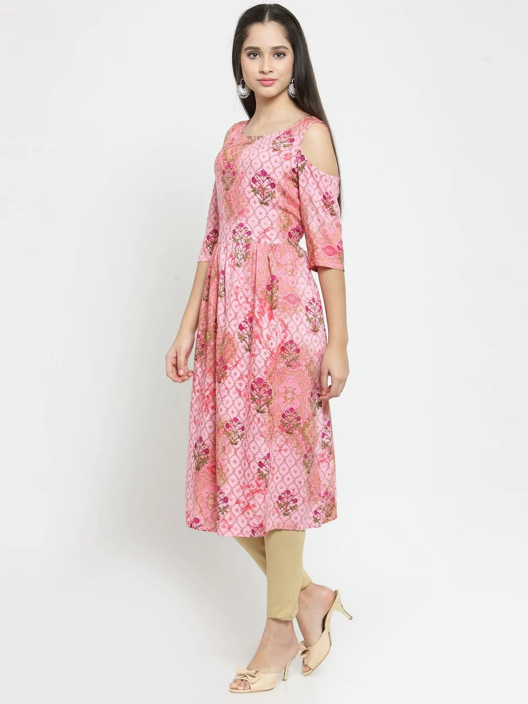 Women Pink Printed A-Line Kurta - Jompers