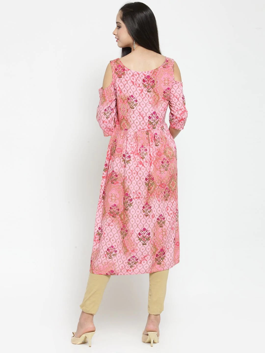 Women Pink Printed A-Line Kurta - Jompers