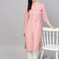 Jompers Women Red & Off-White Striped Cotton Straight Kurta ( JOK 1204 Red )