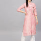 Jompers Women Red & Off-White Striped Cotton Straight Kurta ( JOK 1204 Red )