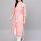 Jompers Women Red & Off-White Striped Cotton Straight Kurta ( JOK 1204 Red )
