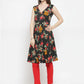 Jompers Women Black & Red Floral Printed Rayon A-Line Kurta ( JOK 1211 Black )