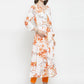 Jompers Women White & Orange Floral Printed Rayon Flared Kurta ( JOK 1212 Orange )