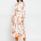 Jompers Women White & Orange Floral Printed Rayon Flared Kurta ( JOK 1212 Orange )
