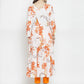 Jompers Women White & Orange Floral Printed Rayon Flared Kurta ( JOK 1212 Orange )