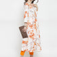 Jompers Women White & Orange Floral Printed Rayon Flared Kurta ( JOK 1212 Orange )