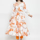 Jompers Women White & Orange Floral Printed Rayon Flared Kurta ( JOK 1212 Orange )