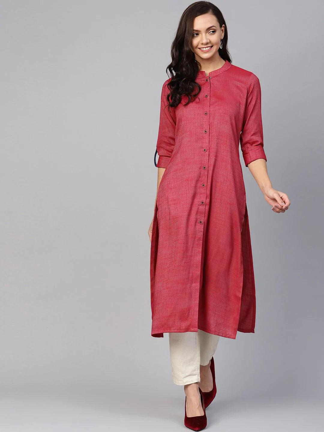 Jompers Women Maroon Woven Design Straight Rayon Kurta with Trousers ( JOKS OW 1227 Maroon )