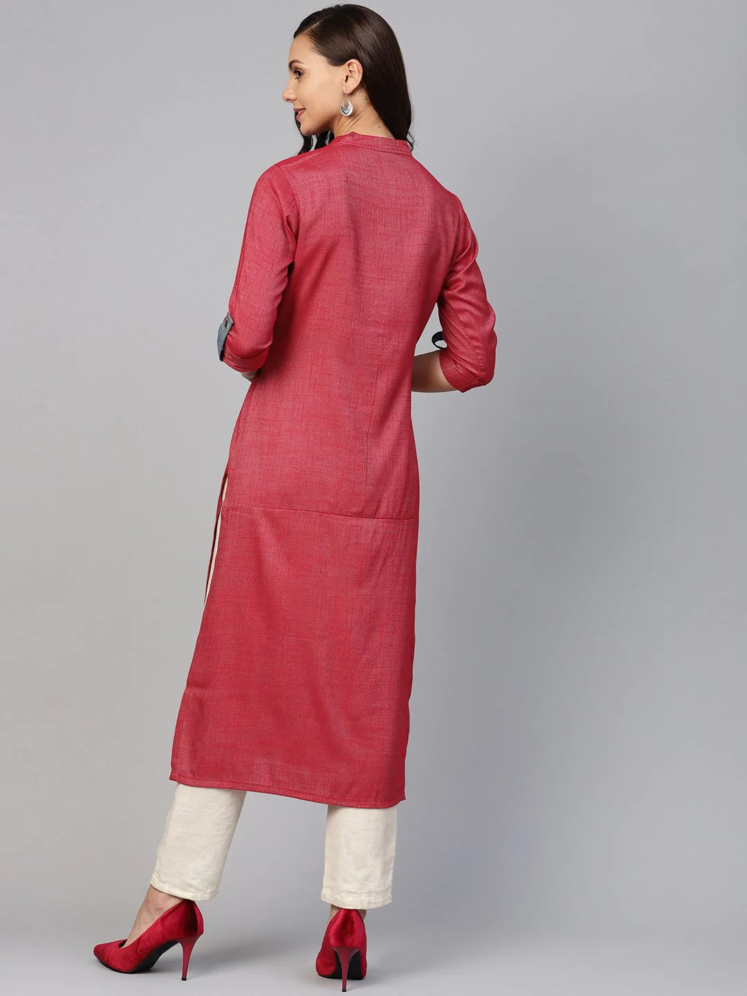 Jompers Women Maroon Woven Design Straight Rayon Kurta with Trousers ( JOKS OW 1227 Maroon )