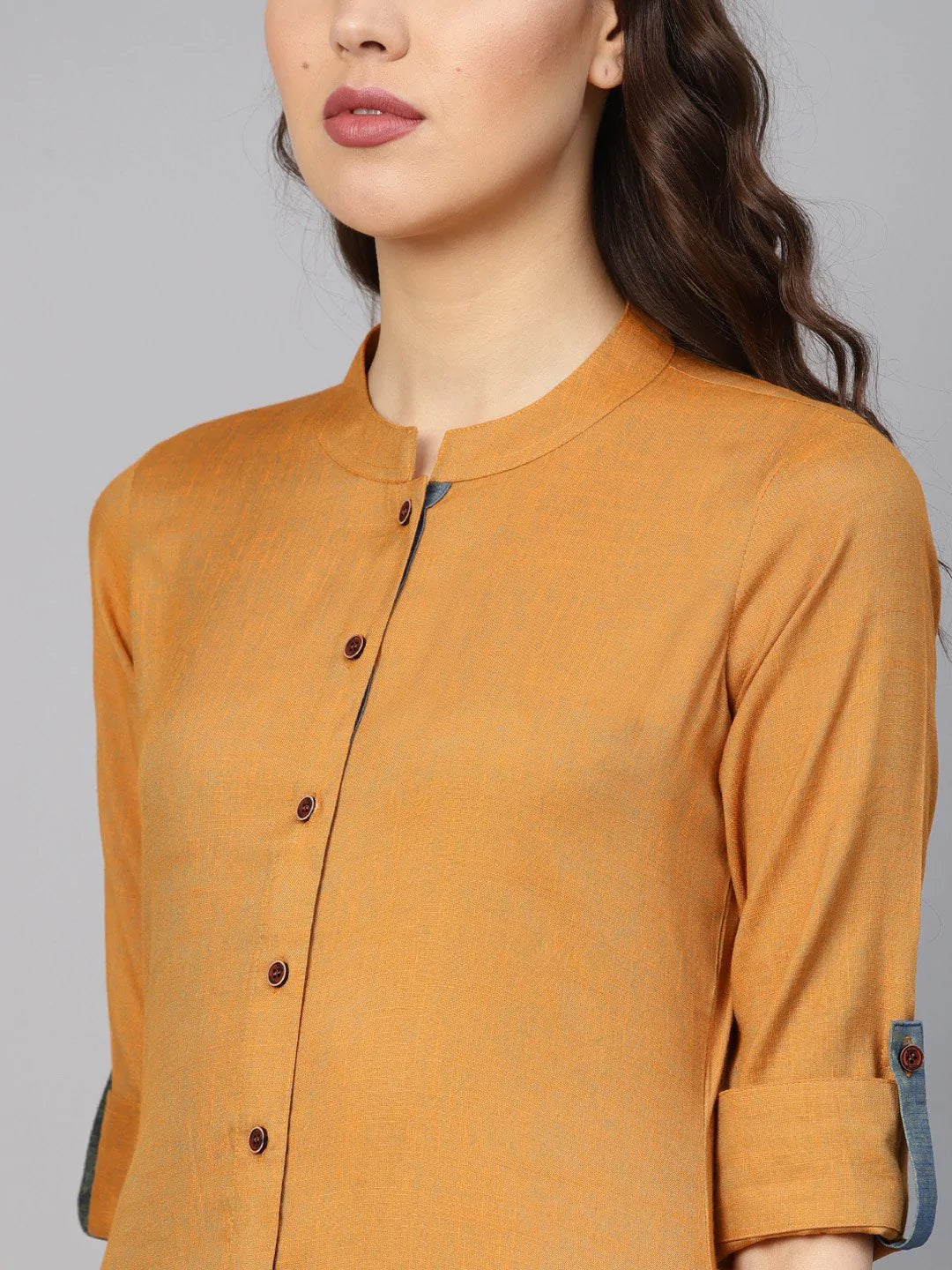 Jompers Women Mustard Woven Design Straight Rayon Kurta ( JOK 1227 Mustard )