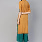 Jompers Women Mustard Woven Design Straight Rayon Kurta ( JOK 1227 Mustard )