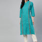 Jompers Women Green Embroidered Detail Straight Kurta ( JOK 1234 Green )