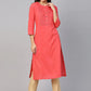 Jompers Women Peach Cotton Straight Kurta with Pintucks ( JOK 1236 Peach )