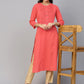 Jompers Women Peach Cotton Straight Kurta with Pintucks ( JOK 1236 Peach )