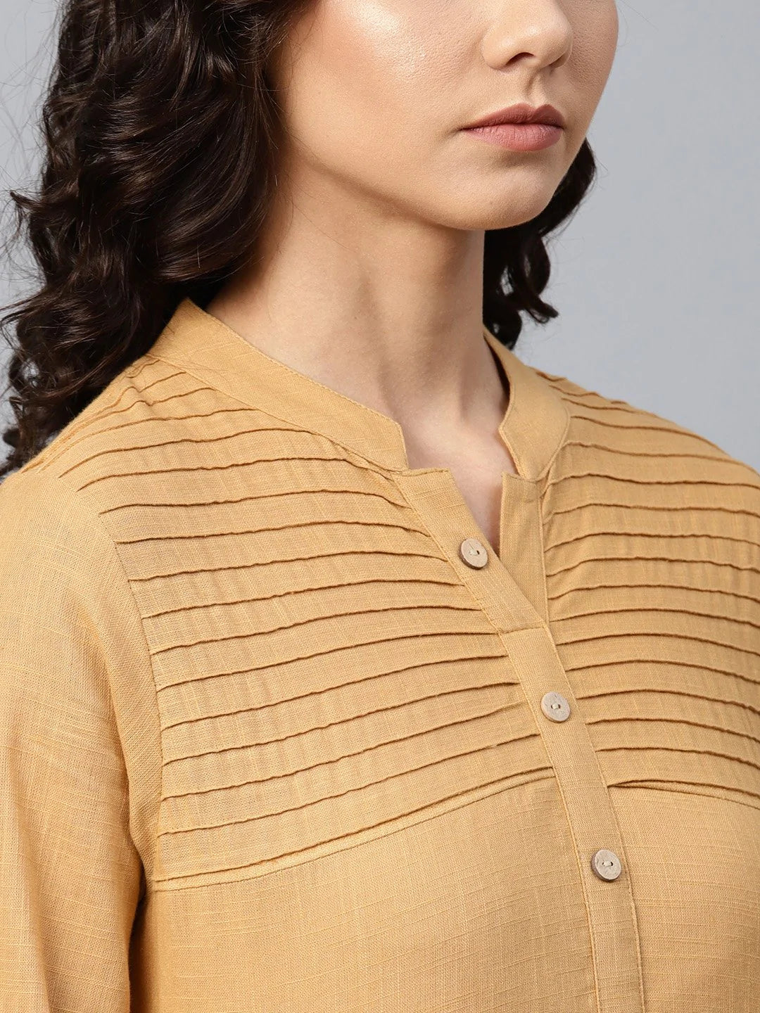 Jompers Women Beige Cotton Straight Kurta with Pintucks ( JOK 1237 Beige )