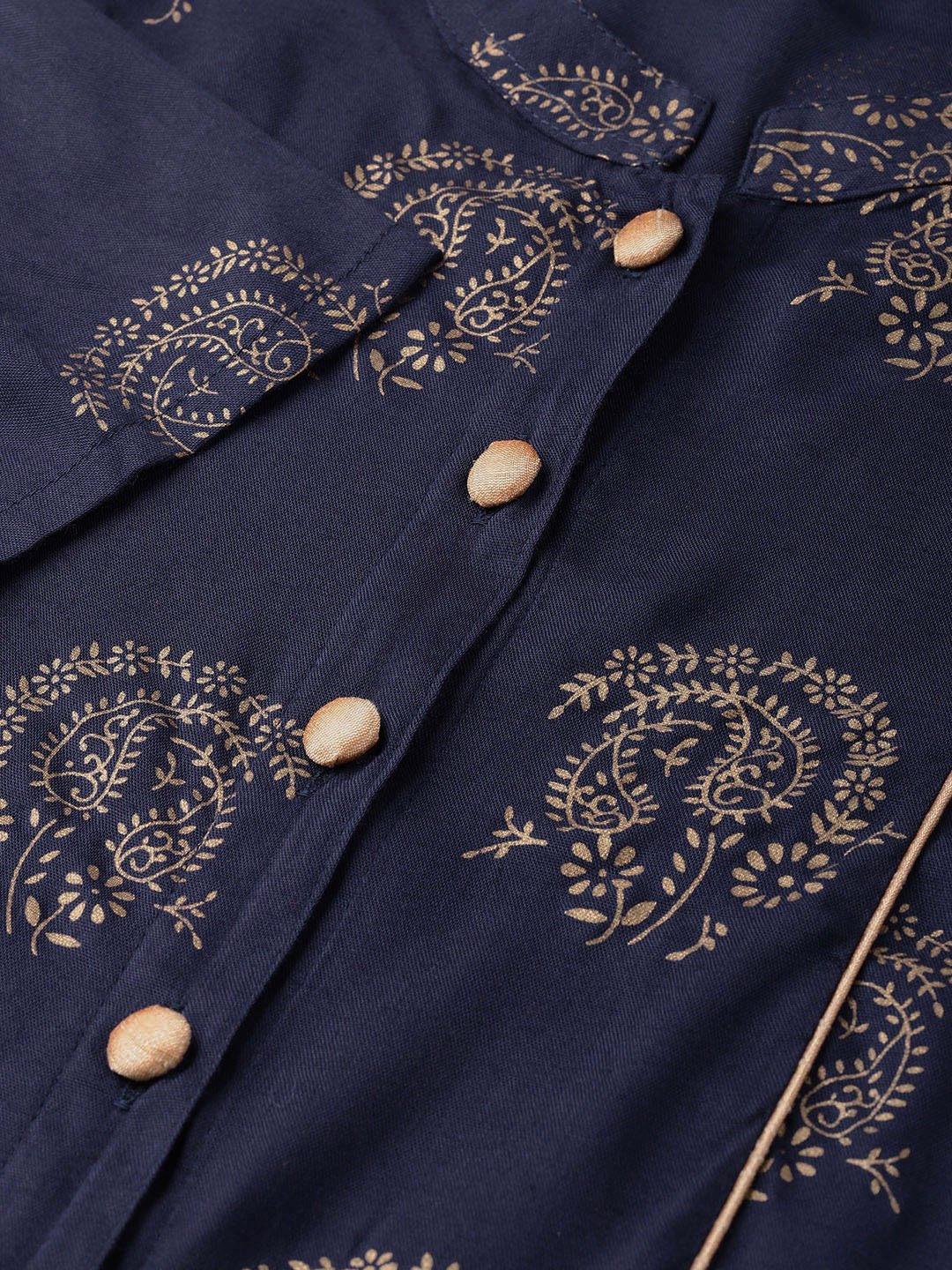 Jompers Women Navy Blue & Golden Printed Straight Kurta ( JOK 1263 Navy )