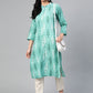 Jompers Women Green & White Ikkat Print Straight Kurta ( JOK 1270 Sky )