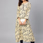 Jompers Women Cream-Coloured & Navy Blue Printed A-Line Kurta ( JOK 1277 Cream )