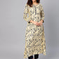 Jompers Women Cream-Coloured & Navy Blue Printed A-Line Kurta ( JOK 1277 Cream )