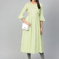 Jompers Women Green & Golden Yoke Design A-Line Kurta ( JOK 1288 Green )