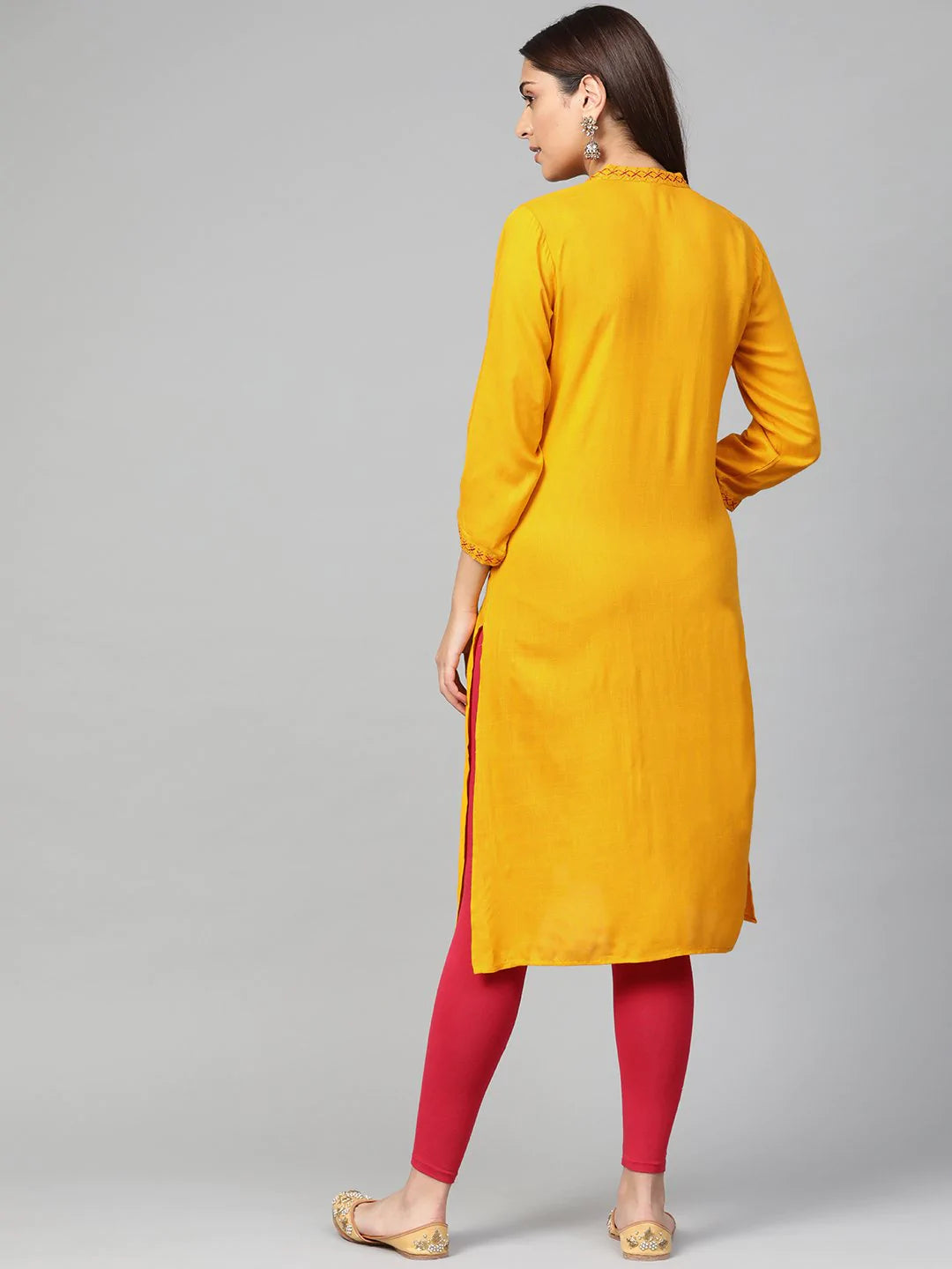 Jompers Women Mustard Embroidered Straight Kurta ( JOK 1294 Mustard )