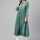 Jompers Women Green & White Yoke Design A-Line Kurta ( JOK 1299 Teal )
