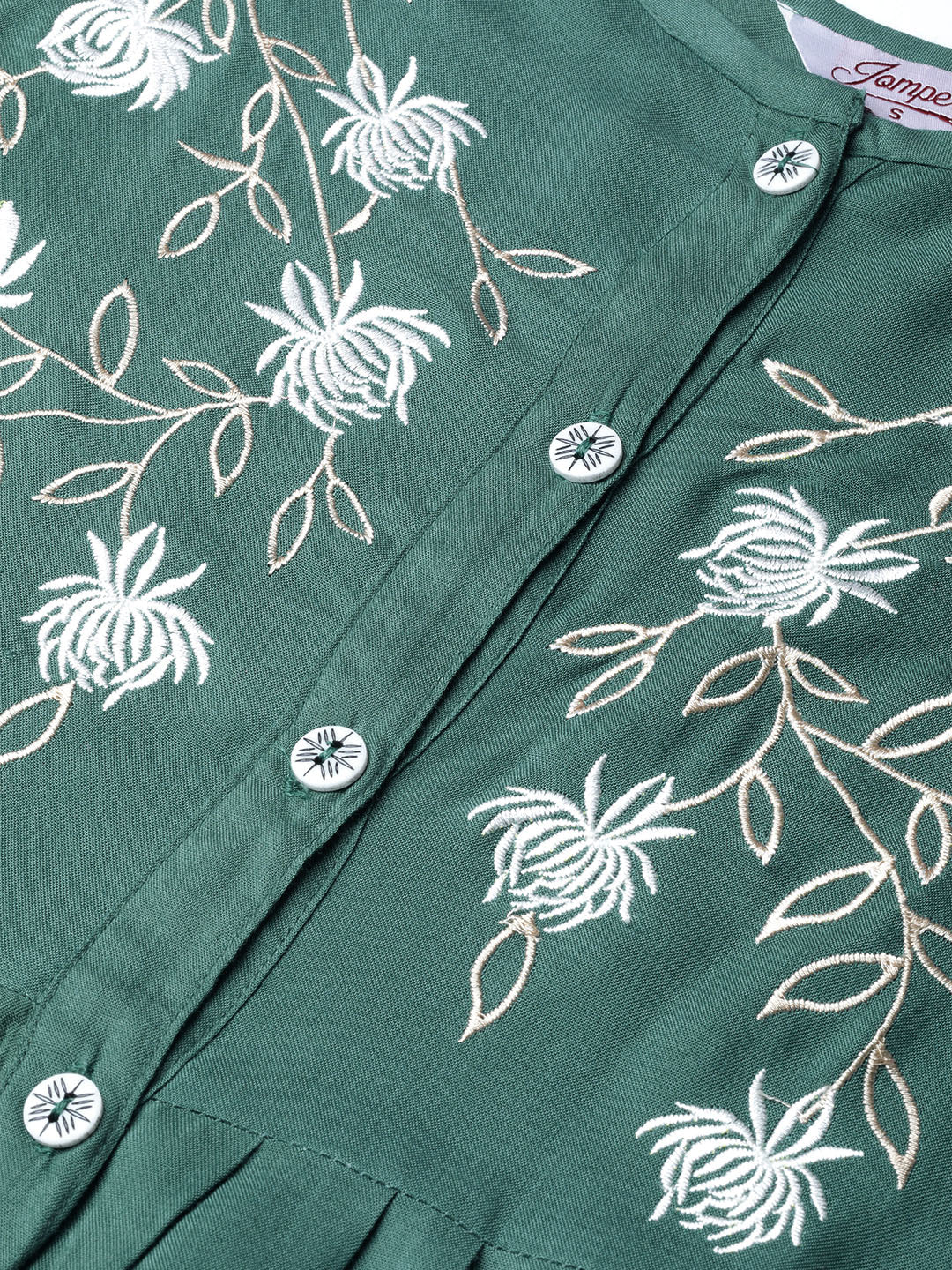 Jompers Women Green & White Yoke Design A-Line Kurta ( JOK 1299 Teal )