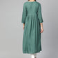 Jompers Women Green & White Yoke Design A-Line Kurta ( JOK 1299 Teal )