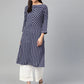Jompers Women Navy Blue & White Striped Straight Kurta ( JOK 1303 Blue )
