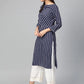 Jompers Women Navy Blue & White Striped Straight Kurta ( JOK 1303 Blue )