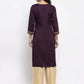 Jompers Women Purple Embroidered Straight Kurta ( JOK 1311 Wine )