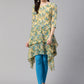 Jompers Women Beige & Blue Floral Printed A-Line Kurta (JOK 1322 Blue)