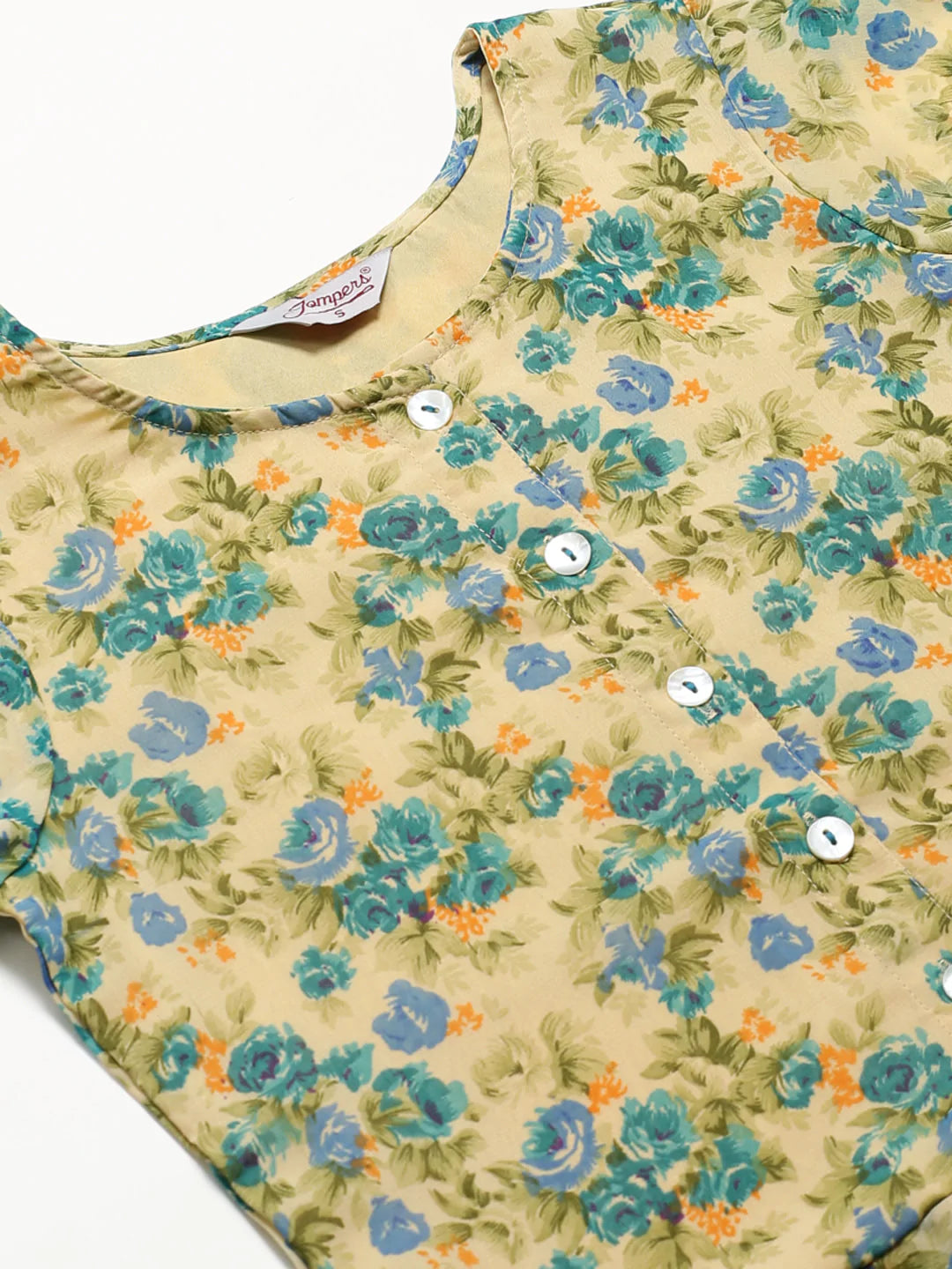 Jompers Women Beige & Blue Floral Printed A-Line Kurta (JOK 1322 Blue)