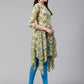 Jompers Women Beige & Blue Floral Printed A-Line Kurta (JOK 1322 Blue)