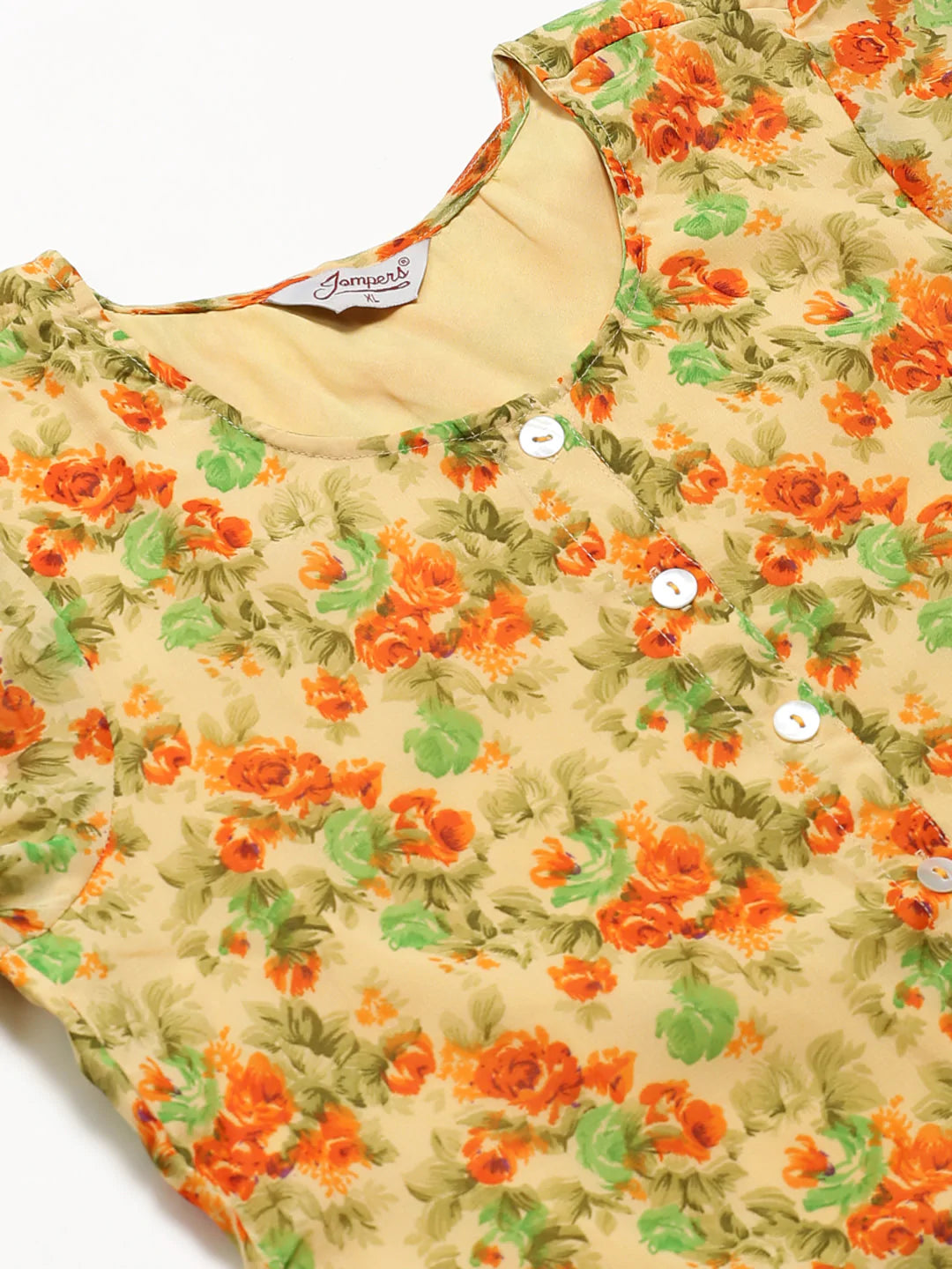 Jompers Women Beige & Orange Floral Printed A-Line Kurta(JOK 1322 Orange)