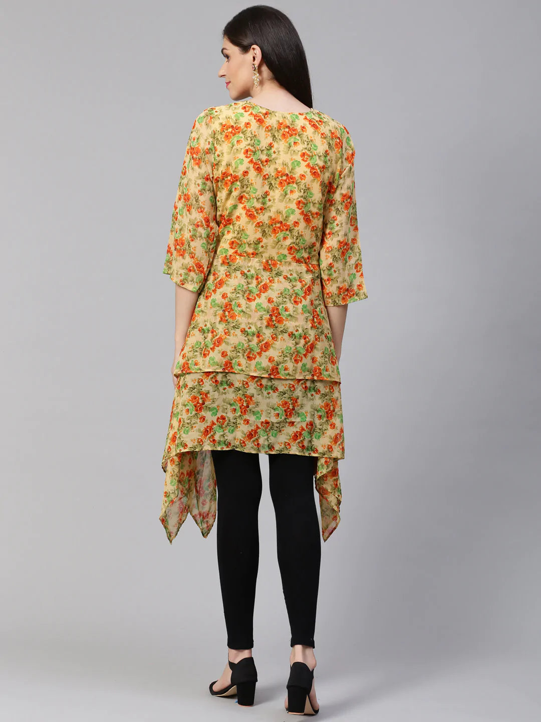 Jompers Women Beige & Orange Floral Printed A-Line Kurta(JOK 1322 Orange)