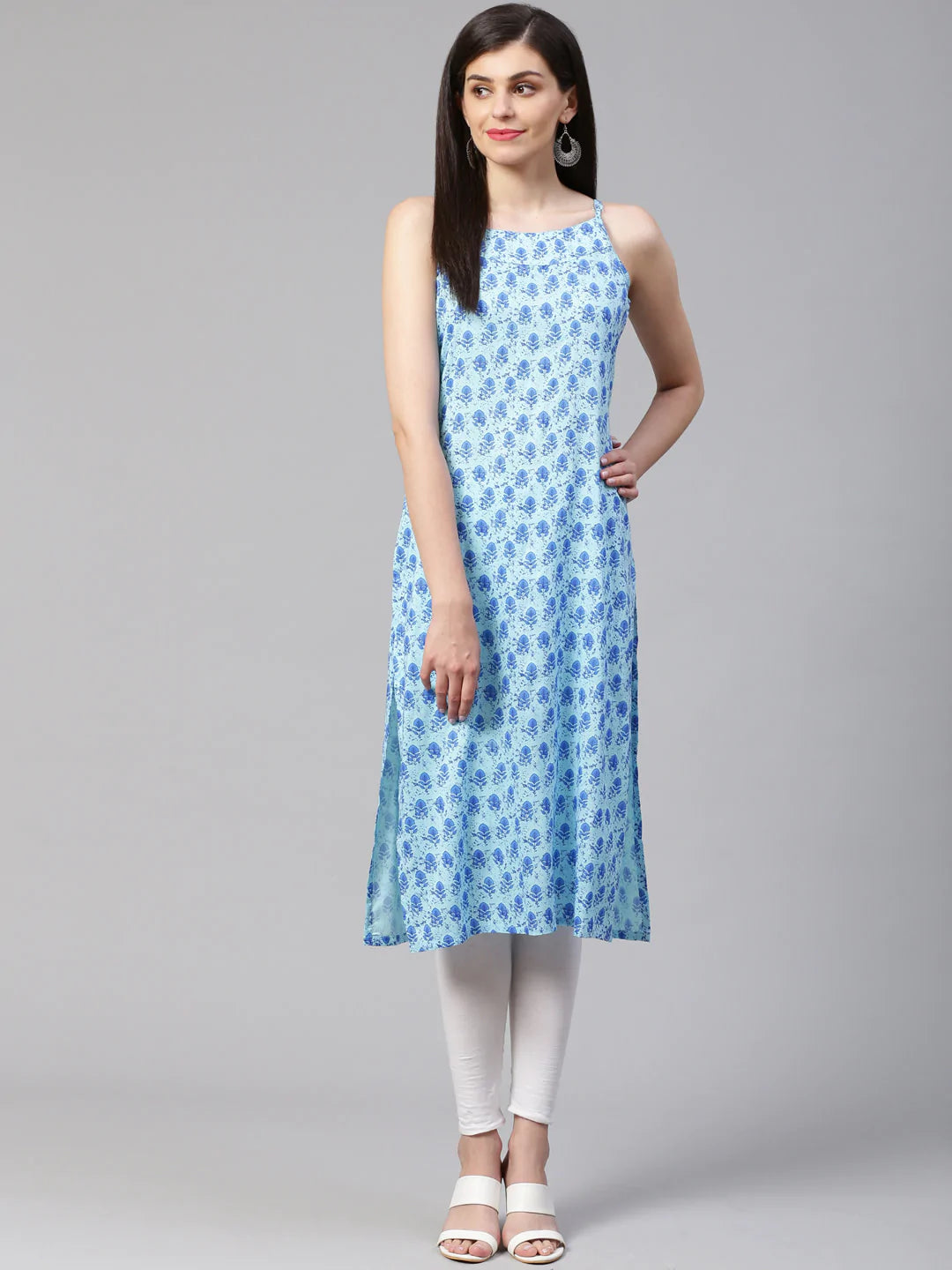 Jompers Women Blue Printed Straight Kurta (JOK 1323 Blue)