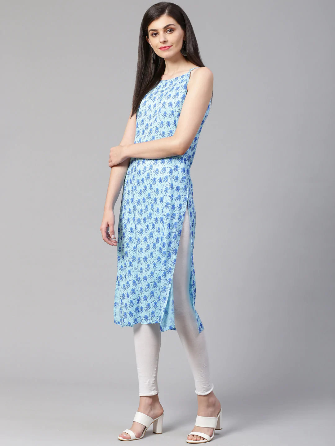 Jompers Women Blue Printed Straight Kurta (JOK 1323 Blue)