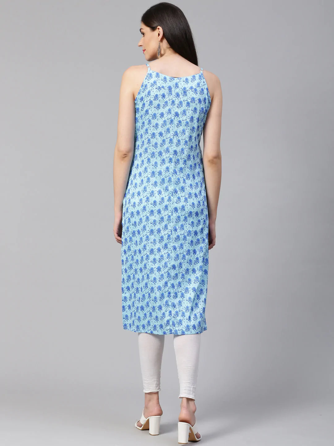 Jompers Women Blue Printed Straight Kurta (JOK 1323 Blue)