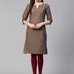 Jompers Women Grey & Maroon Printed Straight Kurta(JOK 1328 Grey)