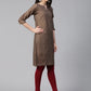 Jompers Women Grey & Maroon Printed Straight Kurta(JOK 1328 Grey)