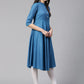 Jompers Women Blue Woven Design Jacquard Weave A-Line Kurta (JOK 1330 Green)